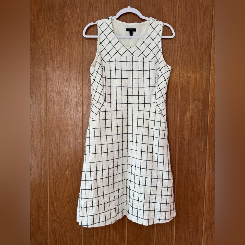 J. Crew White and Black Checkered Midi Dress